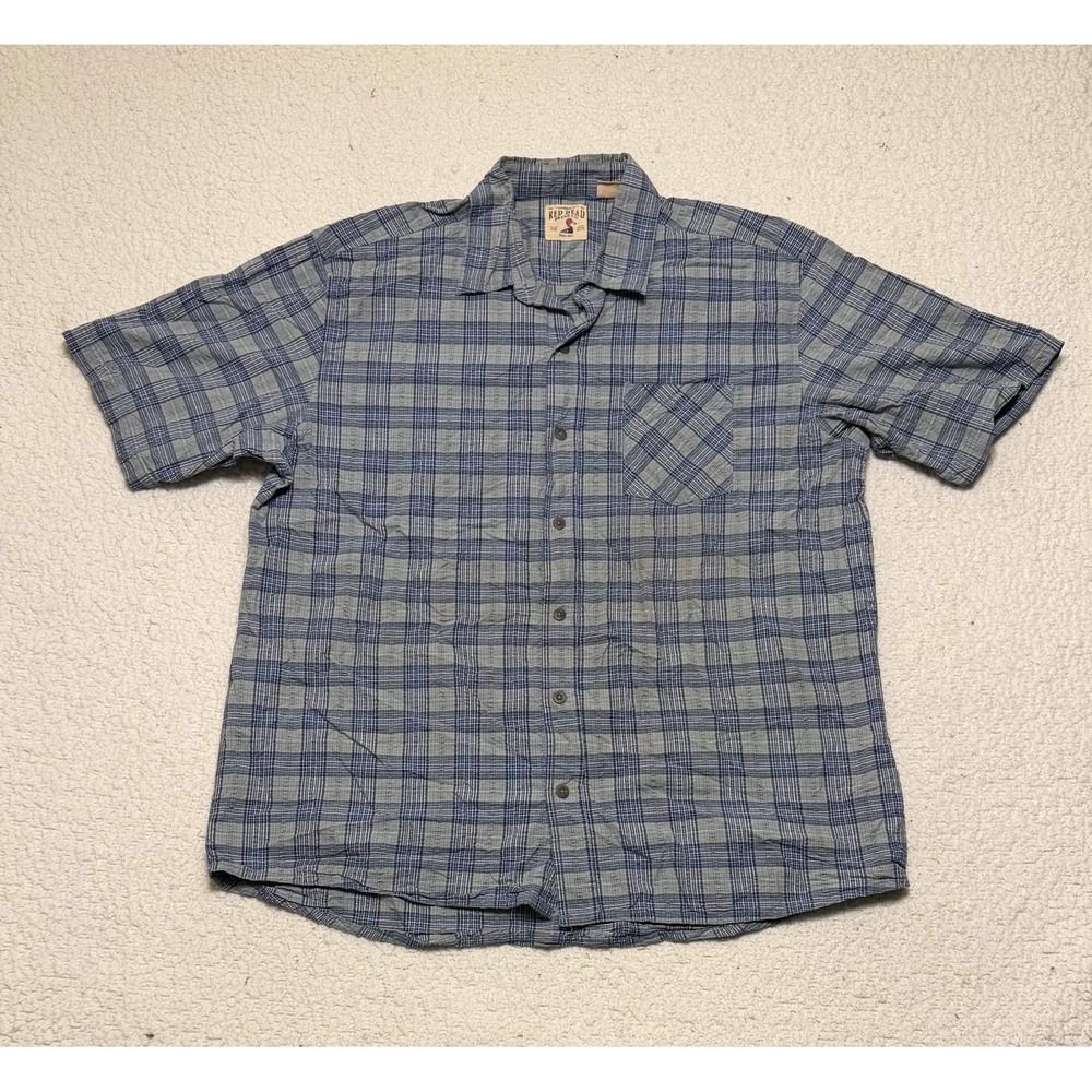 Redhead Mens Button-up Casual Shirt Size XL Blue Cotton Plaid Short Sleeve